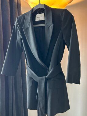 Babaton Black Double Breasted Blazer Size 0 Belted 3/4 Sleeve Tailored Jacket